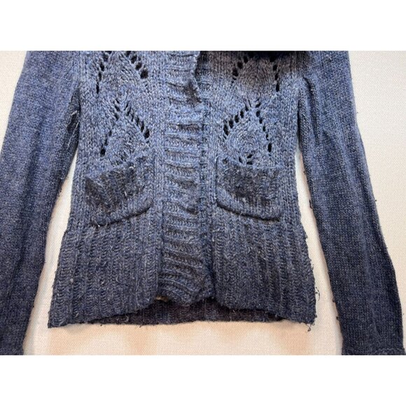 Free People Women's Wool Cardigan Sweater Knit Stretch Size XS Blue Long Sleeve - Picture 6 of 12